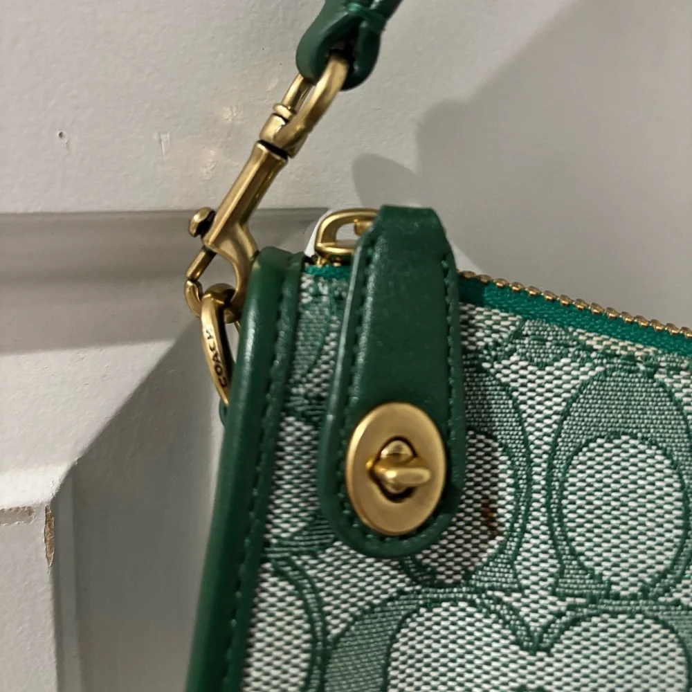 Coach Green Signature Jacquard Mini Swinger Baguette Shoulder Bag Rare Color - Picture 8 of 12